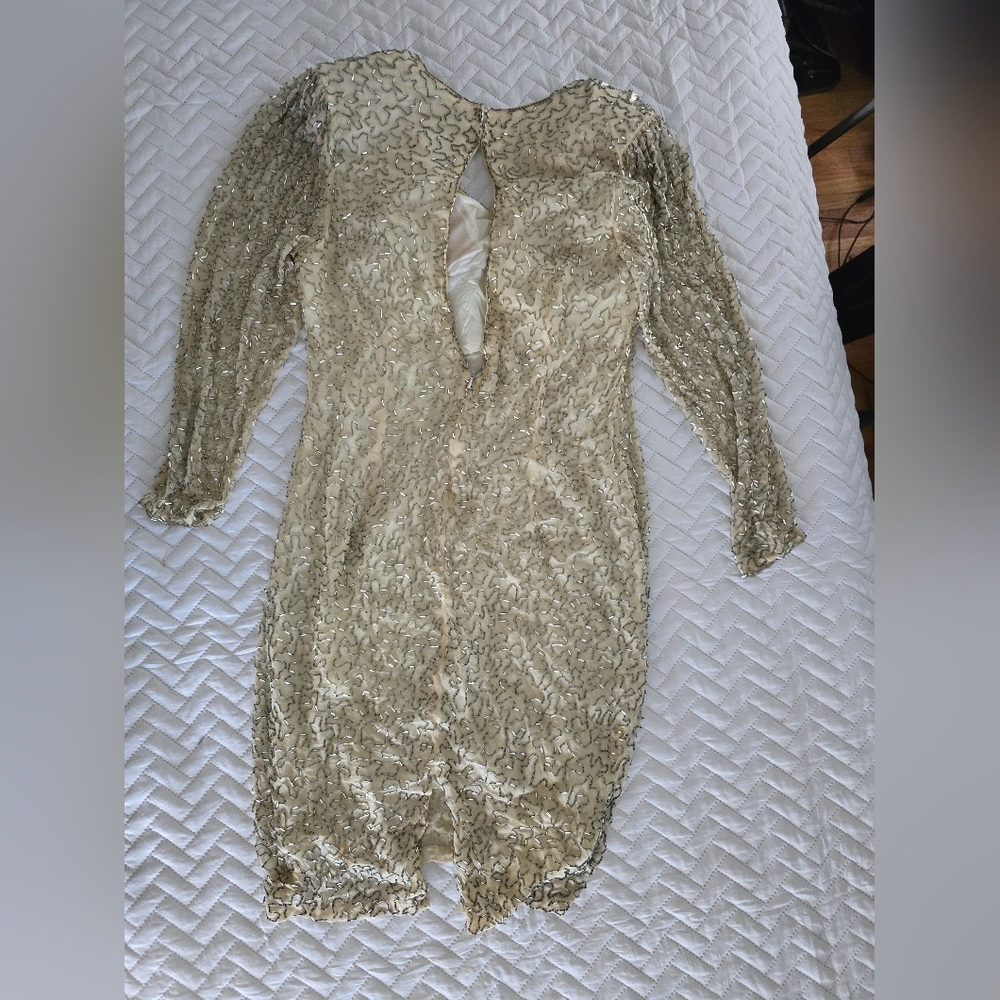 Elegant Vintage Black Tie Silk Sequin Dress - Picture 10 of 12